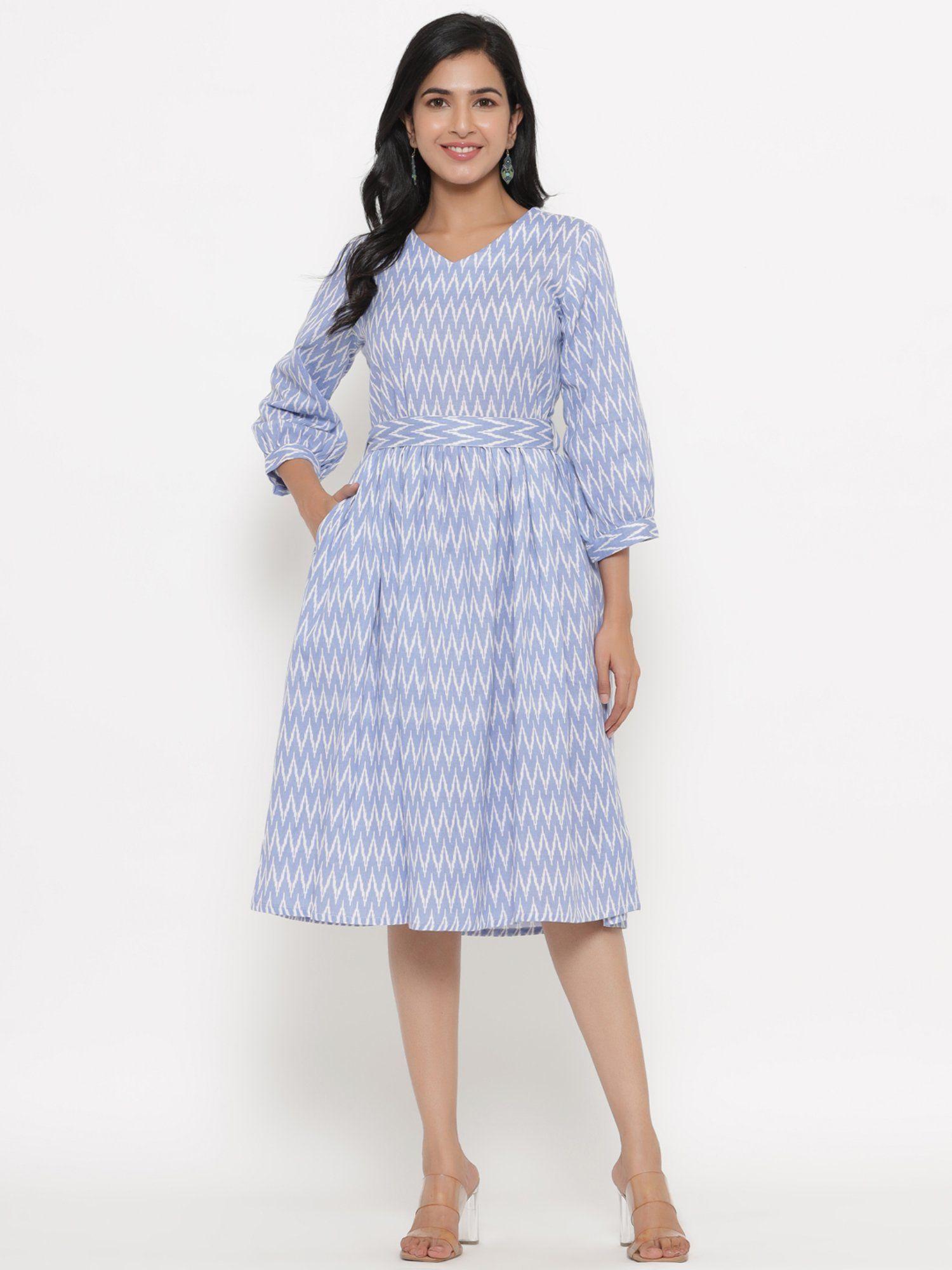 blue ikkat printed dress