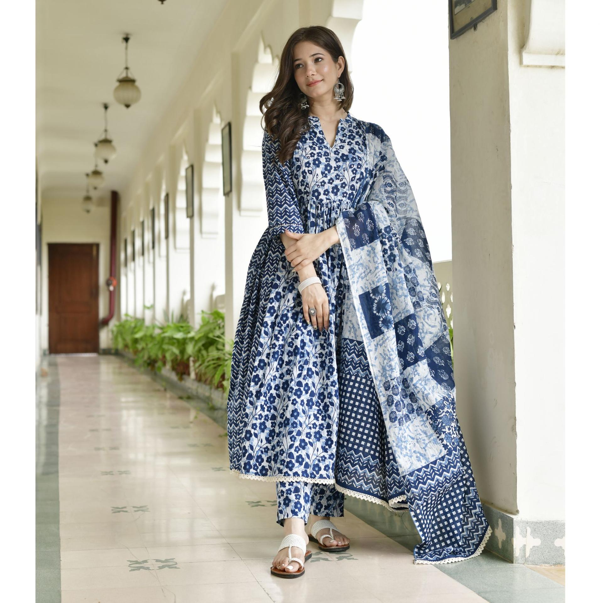 blue indigo aline suit set