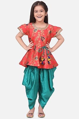 blue jacquard dhoti set for girls