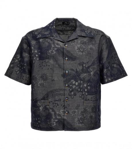 blue jacquard print shirt