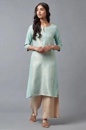 blue jacquard sequined kurta