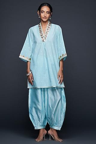 blue jamdani gota applique tunic