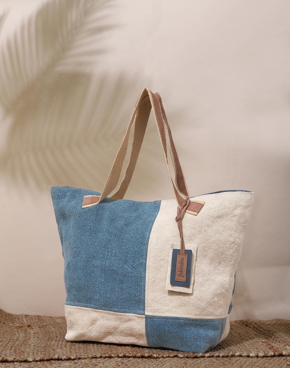 blue jute tote