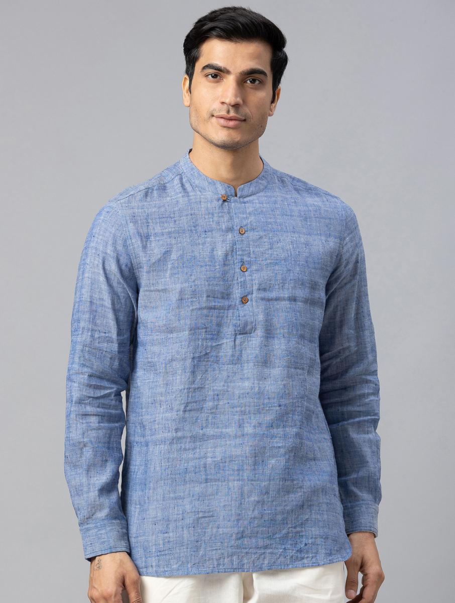 blue khadi slub cotton short kurta