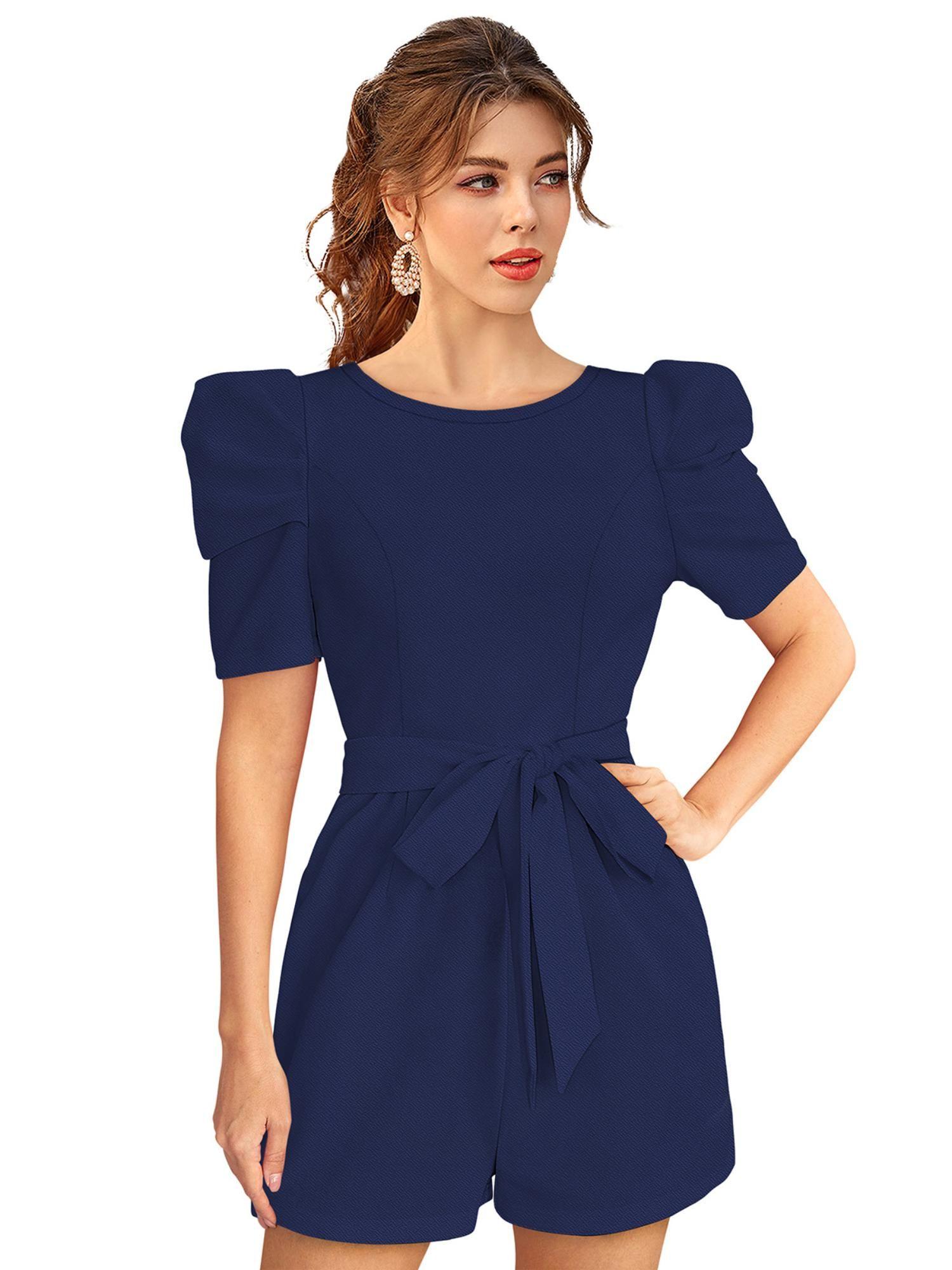 blue knit fabric playsuit for women