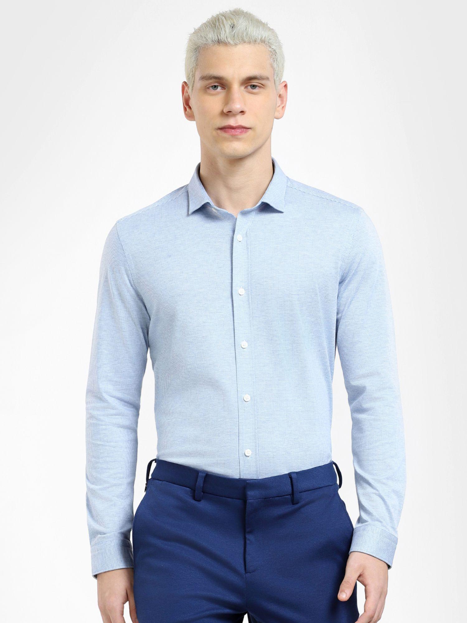 blue knit full sleeves shirt