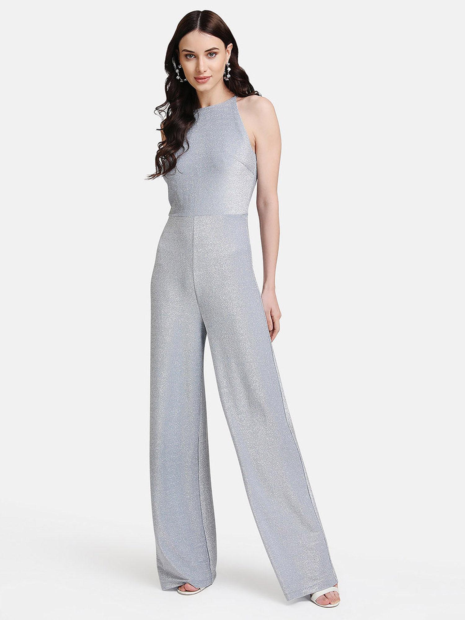 blue knitted lurex jumpsuit