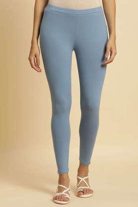 blue knitted solid tights - blue