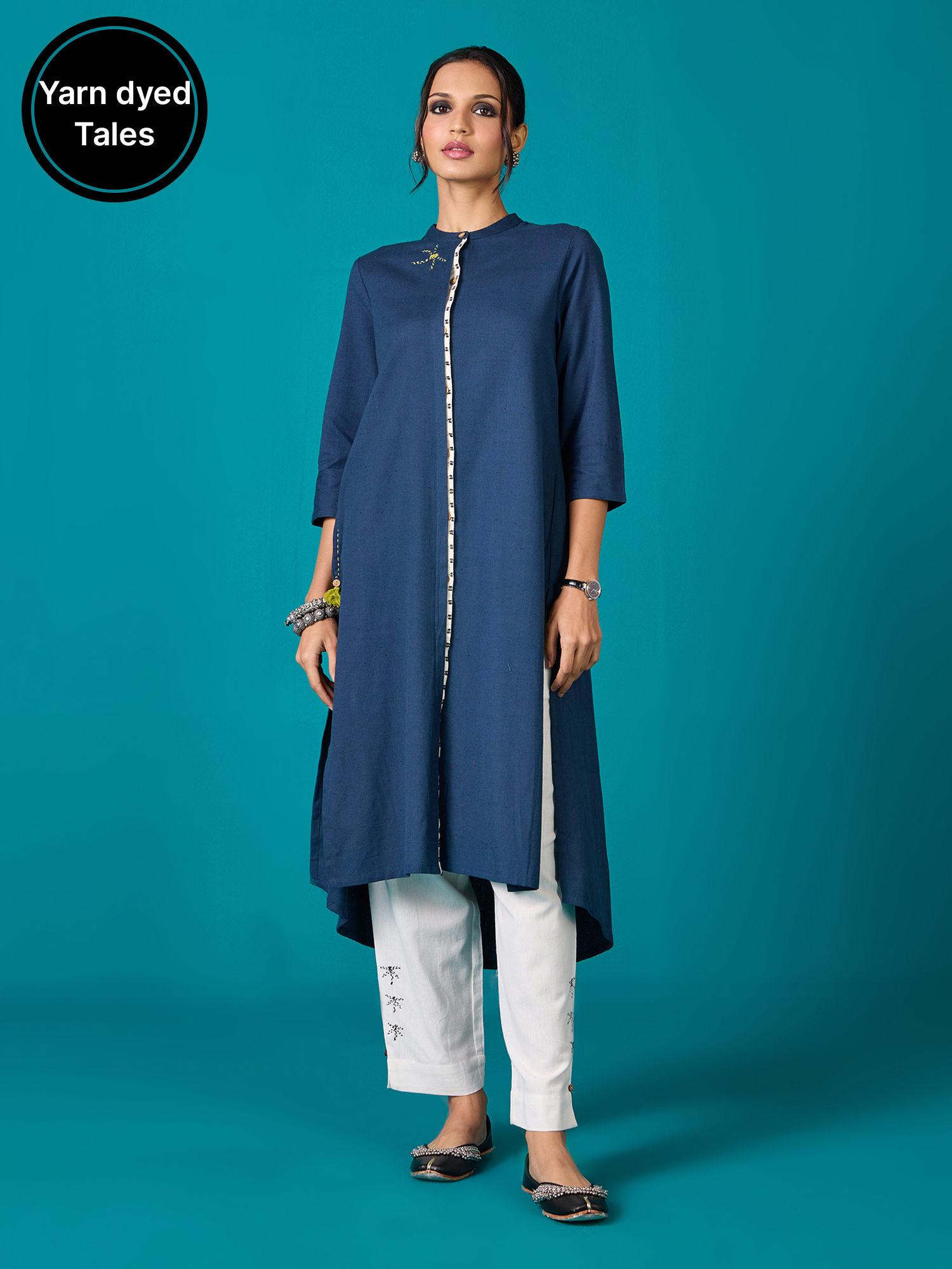 blue kora cotton flex embroidered kurta likkur171