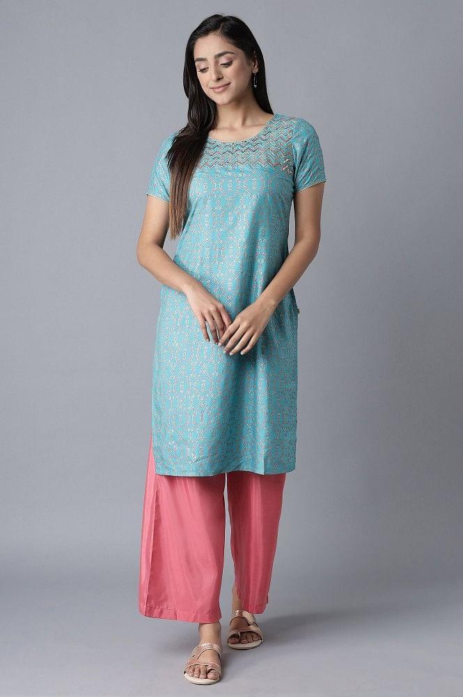 blue kurta- pink straight palazzo set