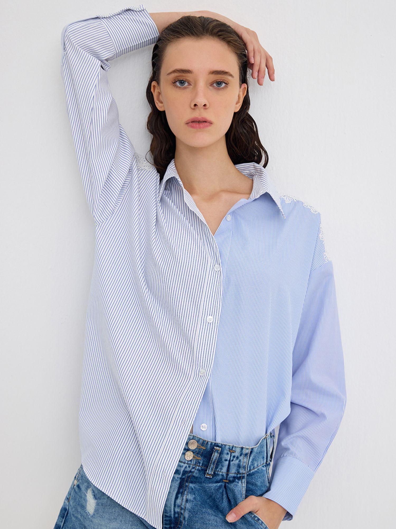 blue lace striped shirt