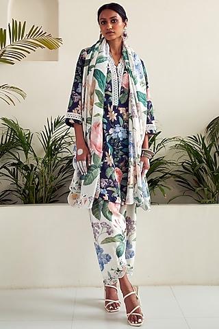 blue lawn cotton printed tunic set