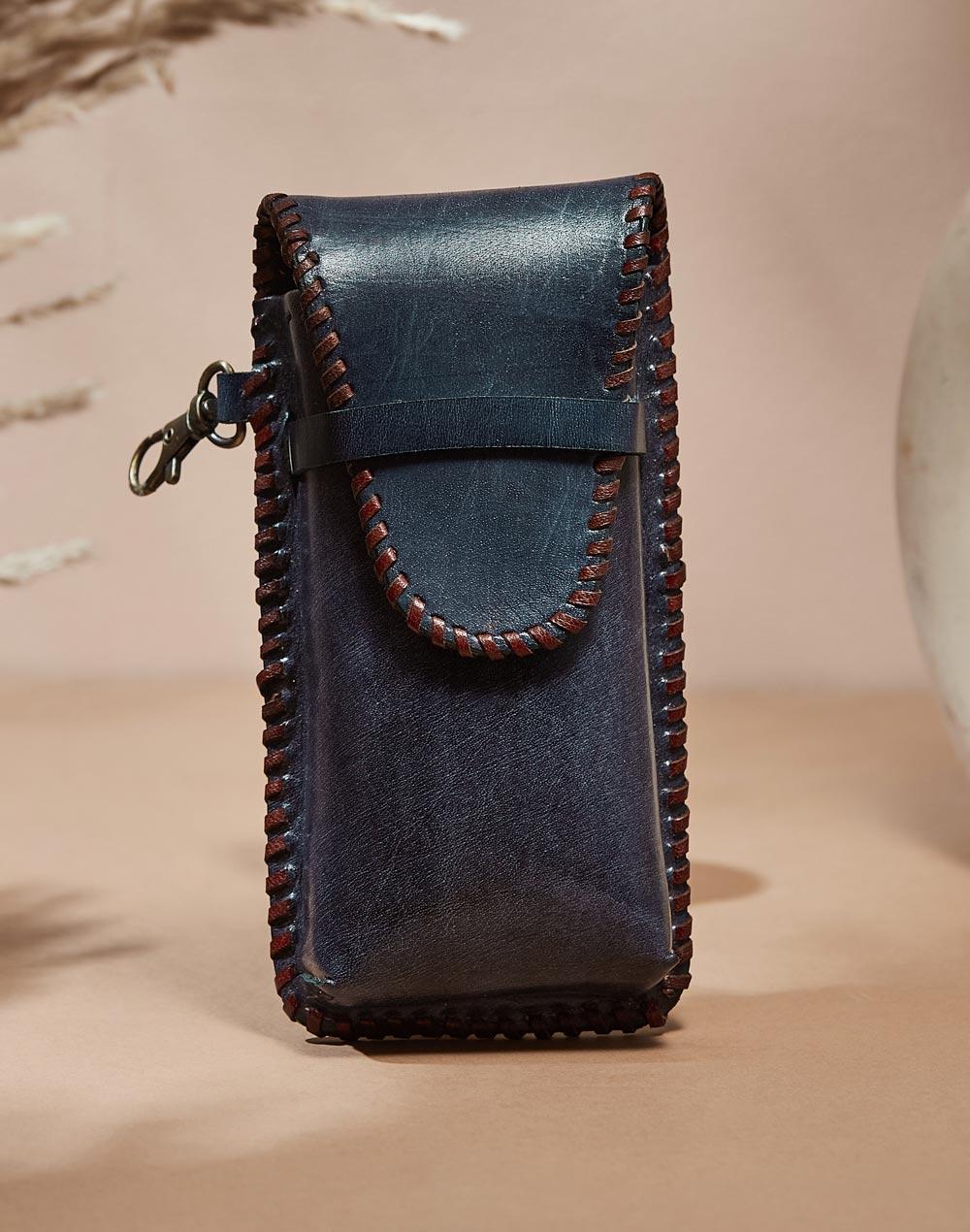 blue leather spectacle case