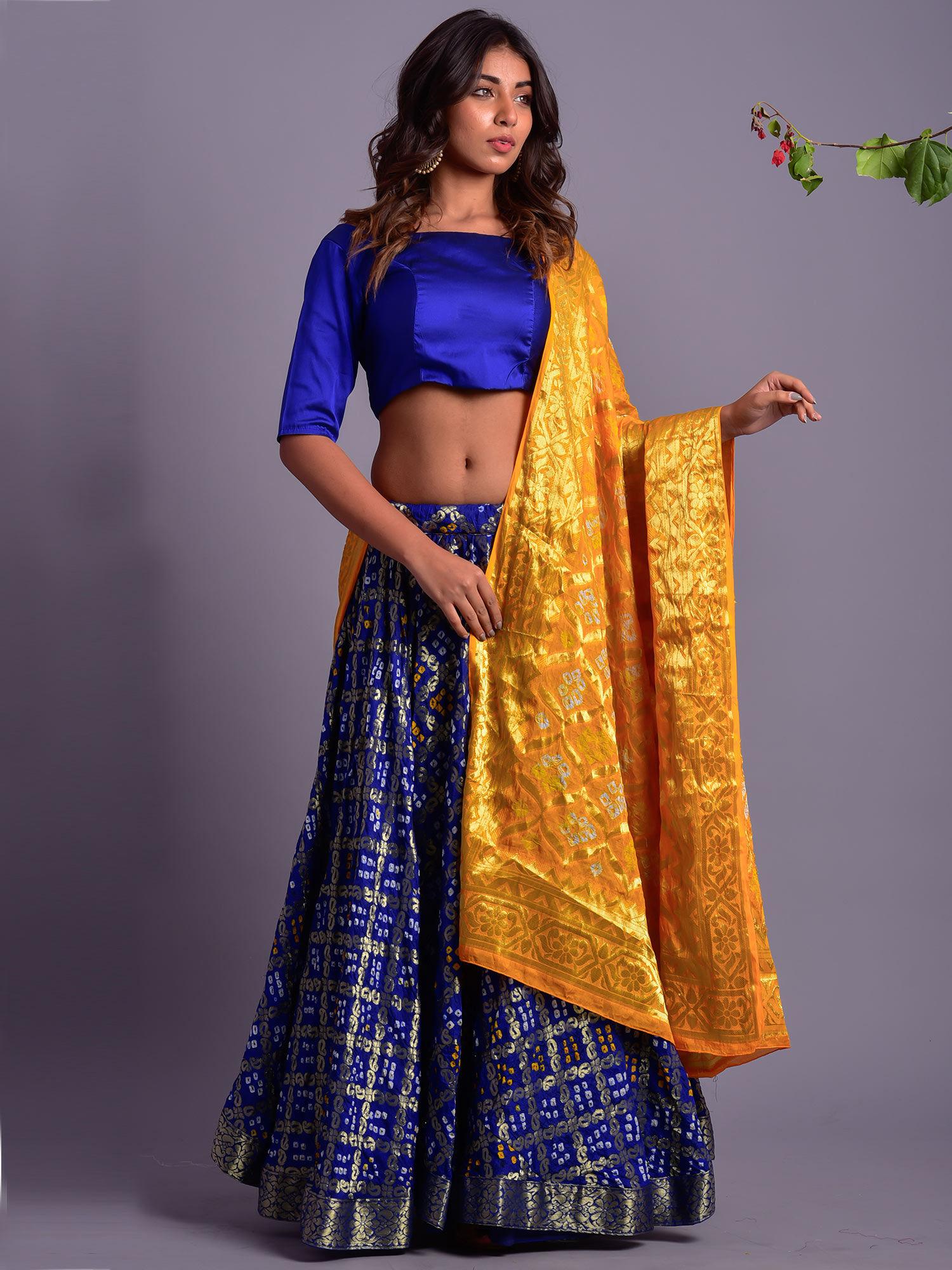 blue lehenga set with yellow dupatta (set of 3)