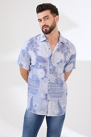 blue linen digital printed shirt