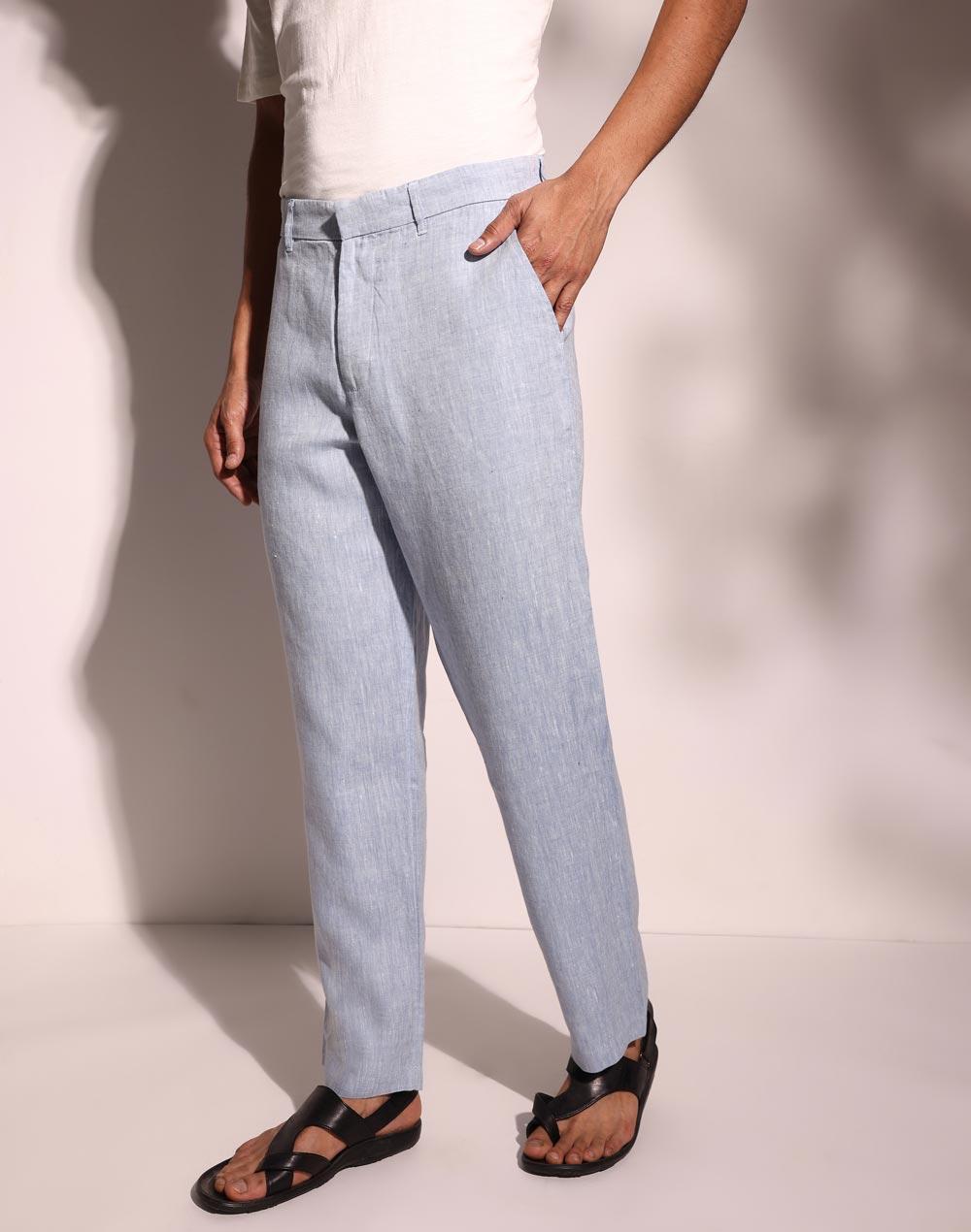 blue linen full length regular pant