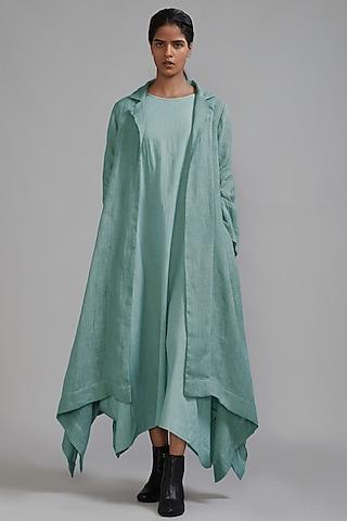 blue linen jacket dress