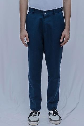 blue linen trousers