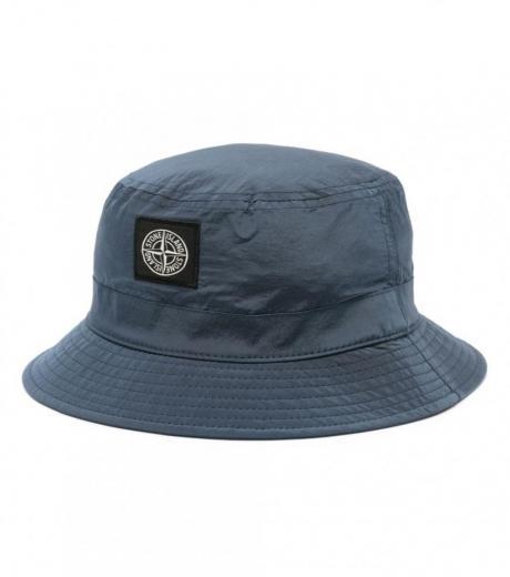 blue logo nylon bucket hat
