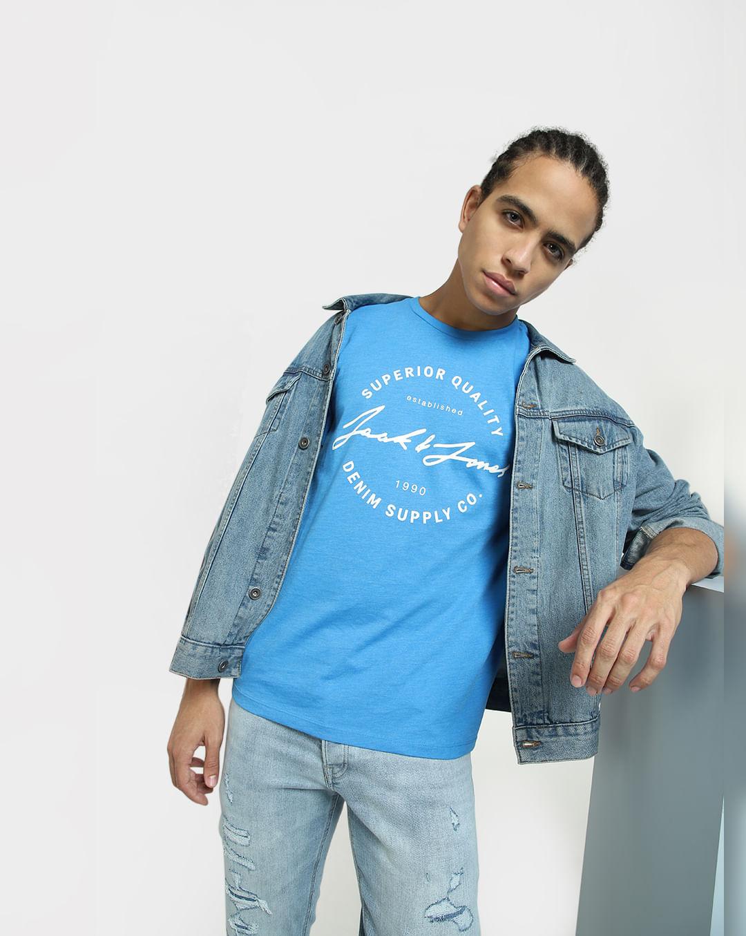 blue logo print crew neck t-shirt