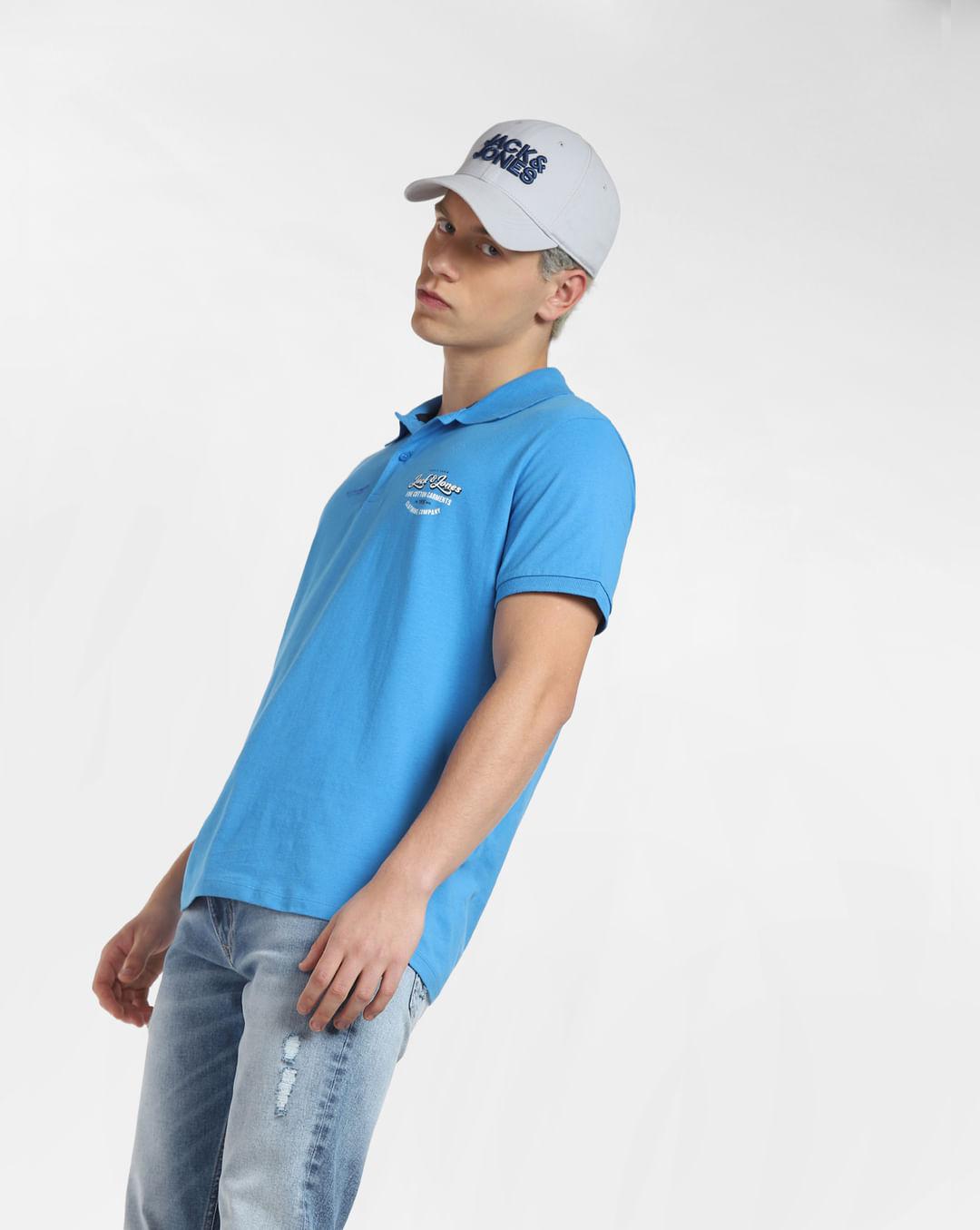 blue logo print polo t-shirt