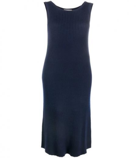 blue long sleeveless knit dress