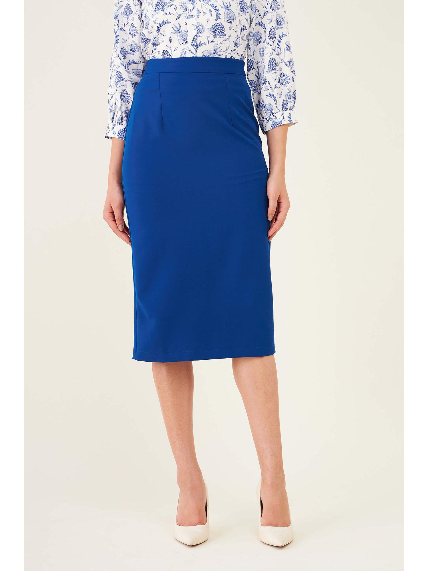 blue longline pencil skirt
