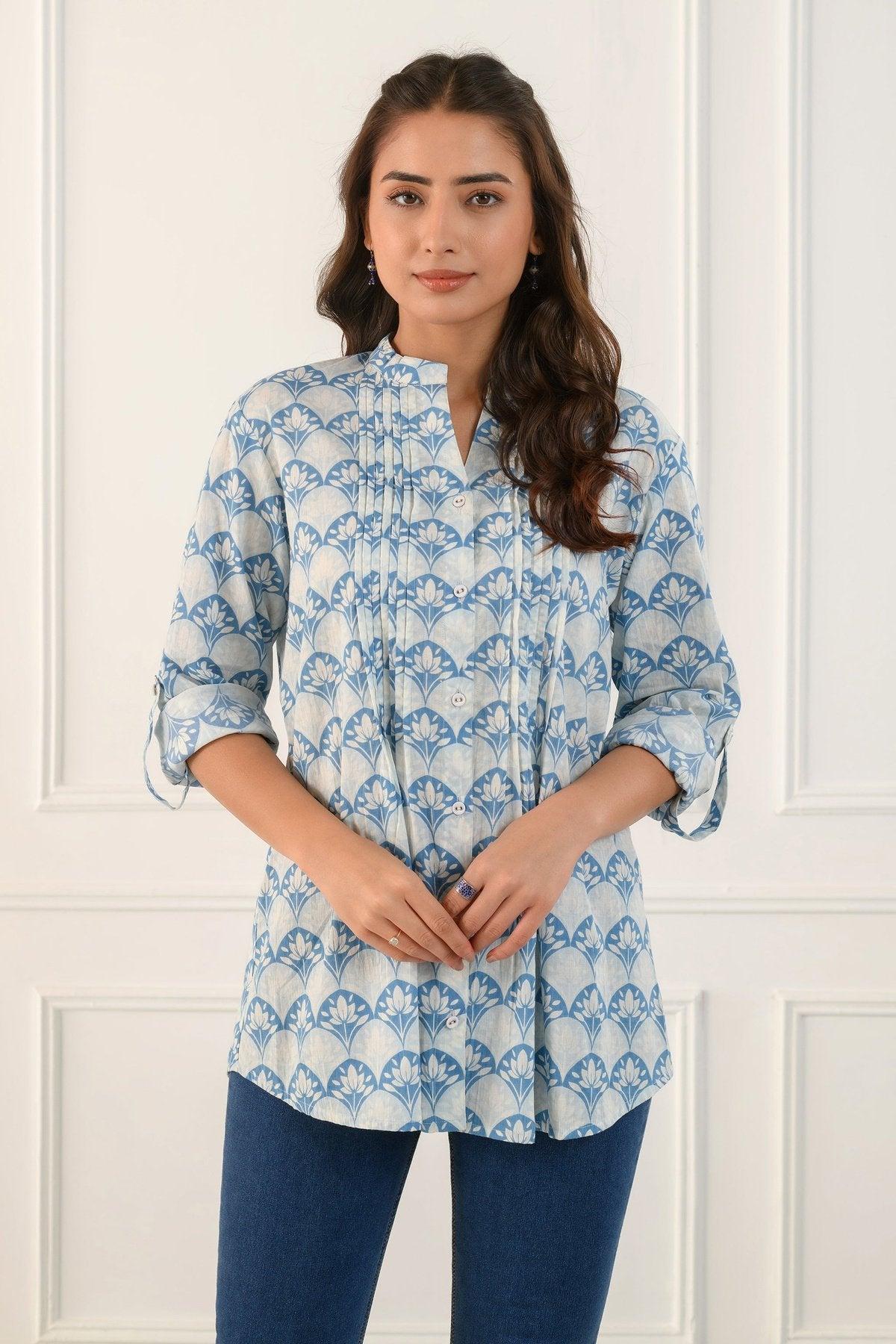 blue lotus pleated shirt