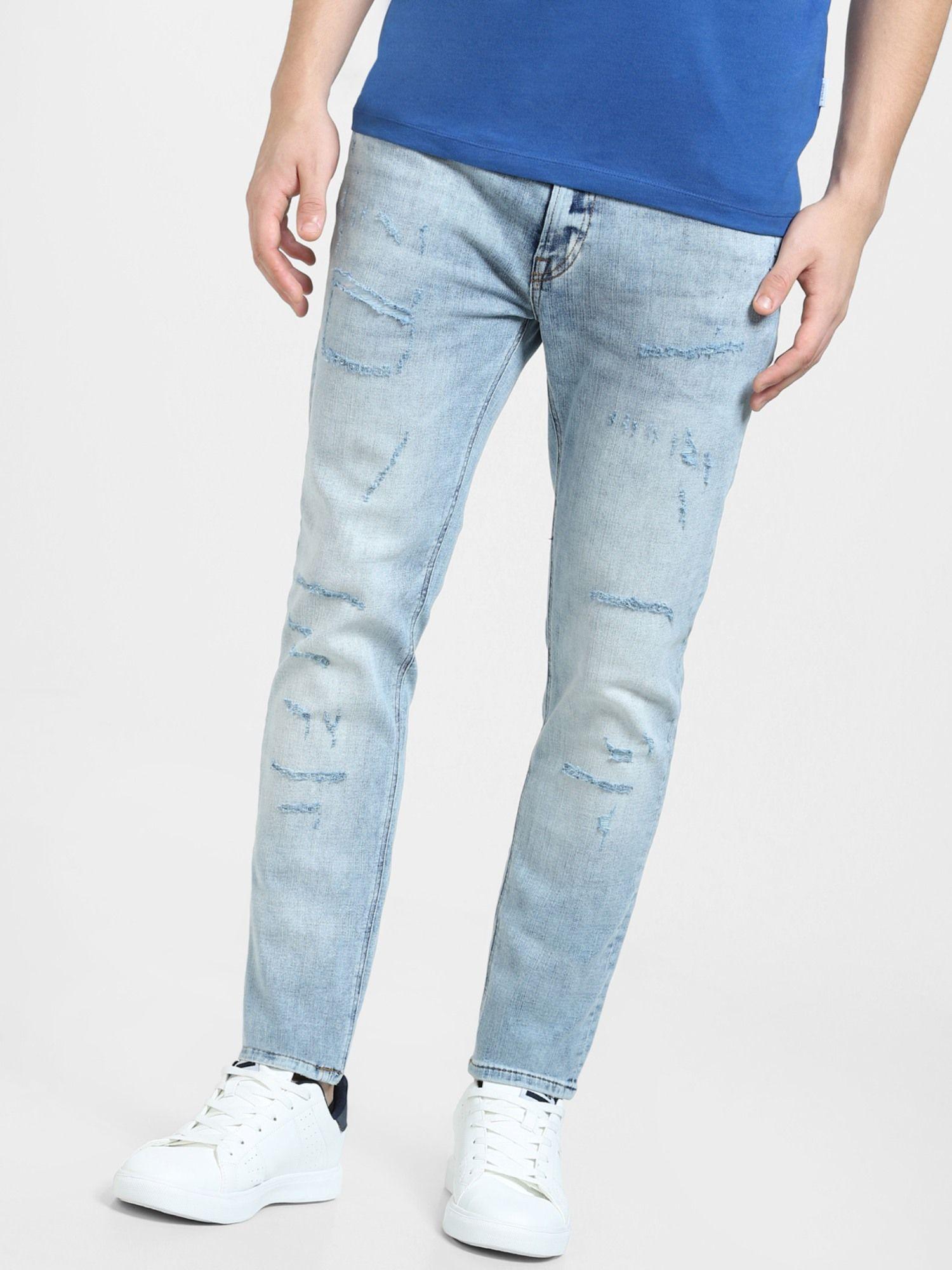 blue low rise distressed liam skinny jeans