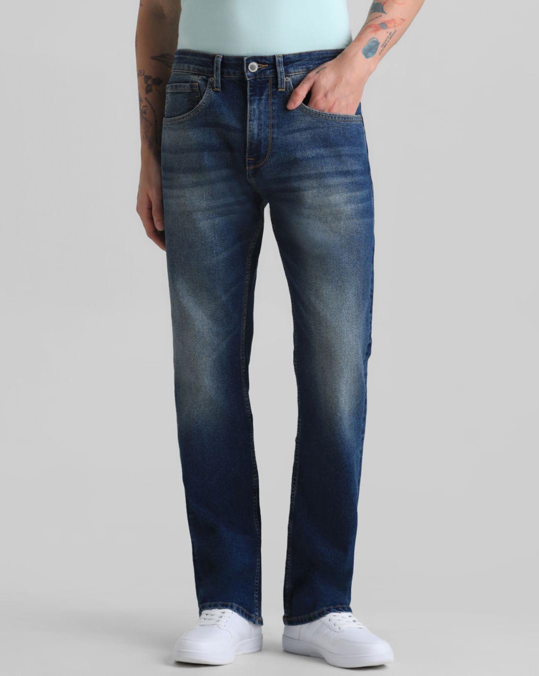 blue low rise washed bootcut jeans