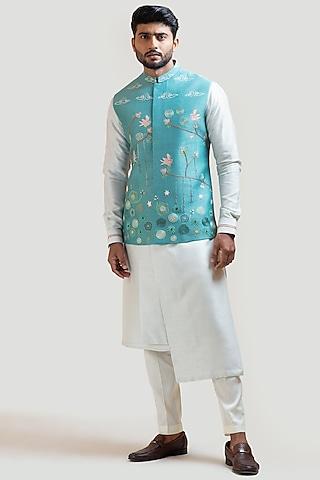 blue madhubani embroidered nehru