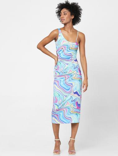 blue marble print bodycon dress