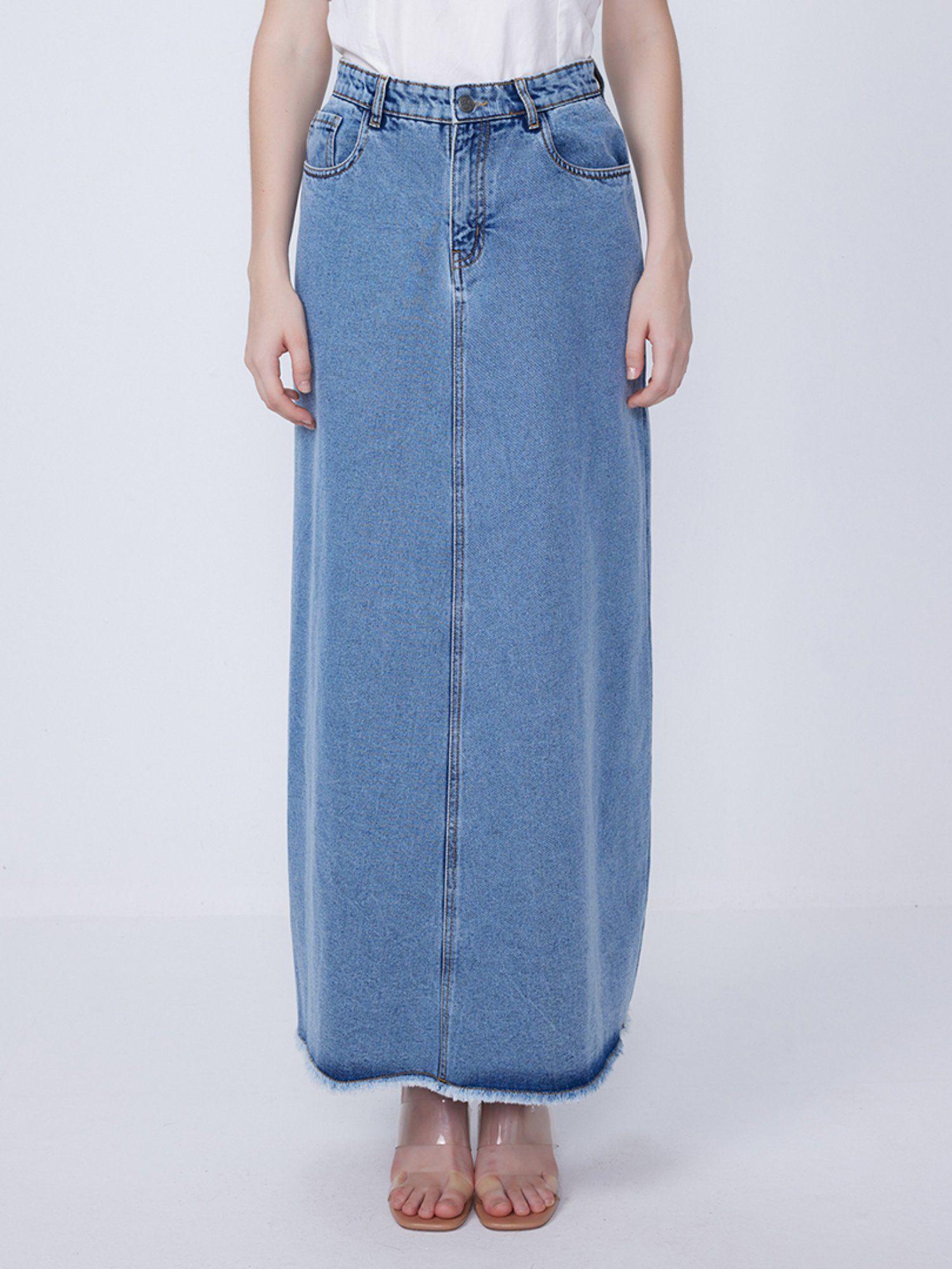 blue maxi denim skirt