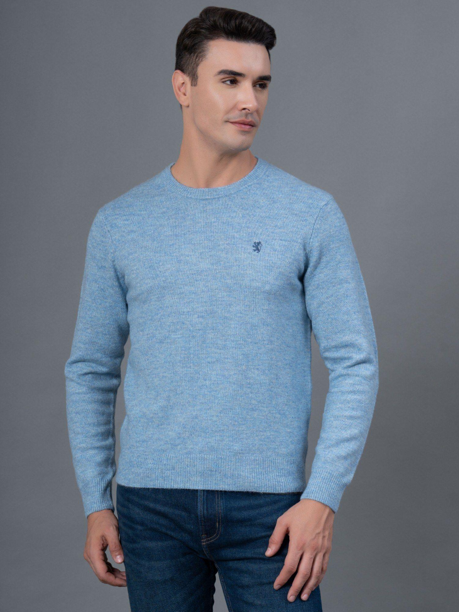 blue melange polyester acrylic spandex men's sweater