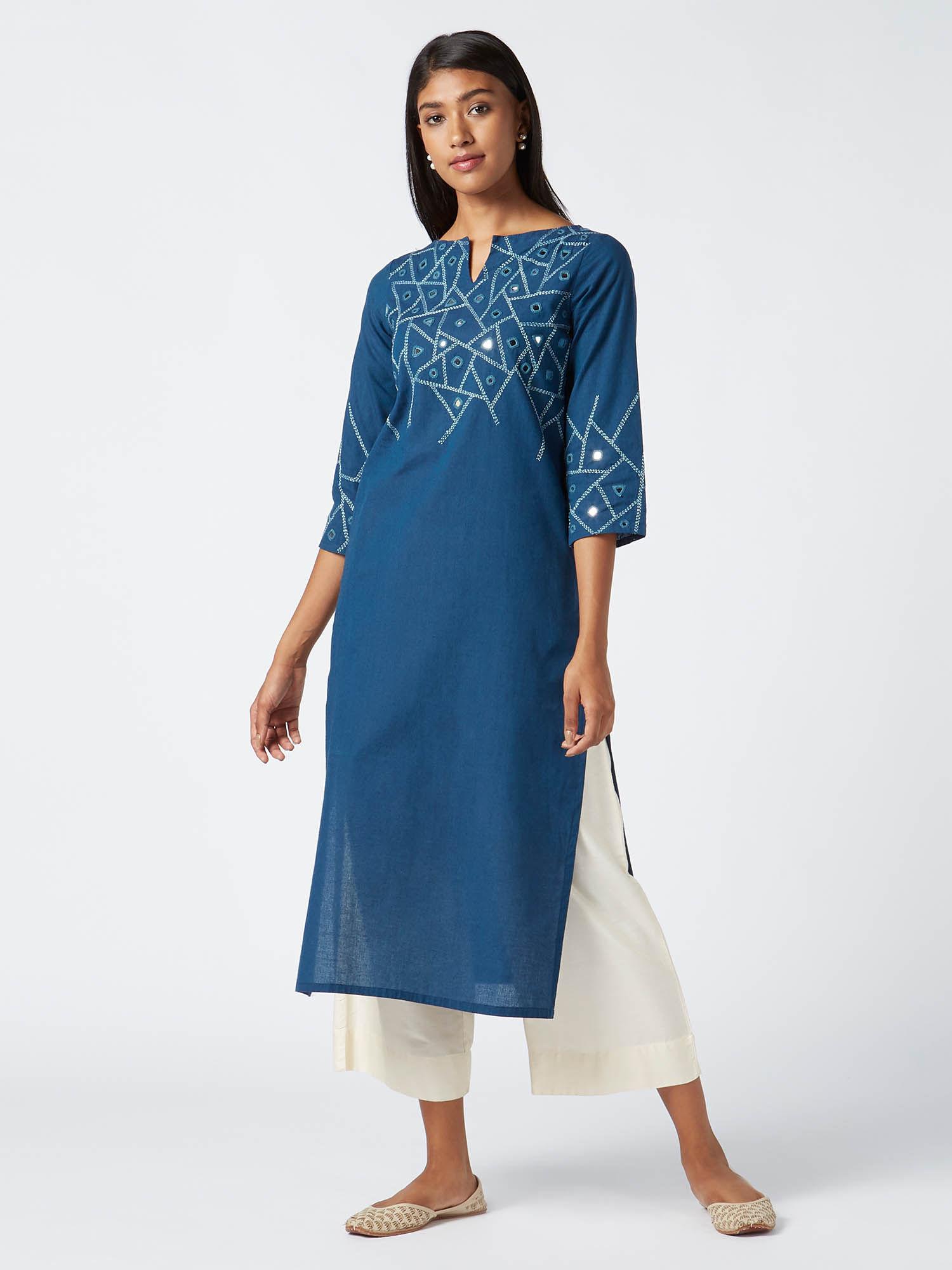 blue melody embroidered cotton kurta