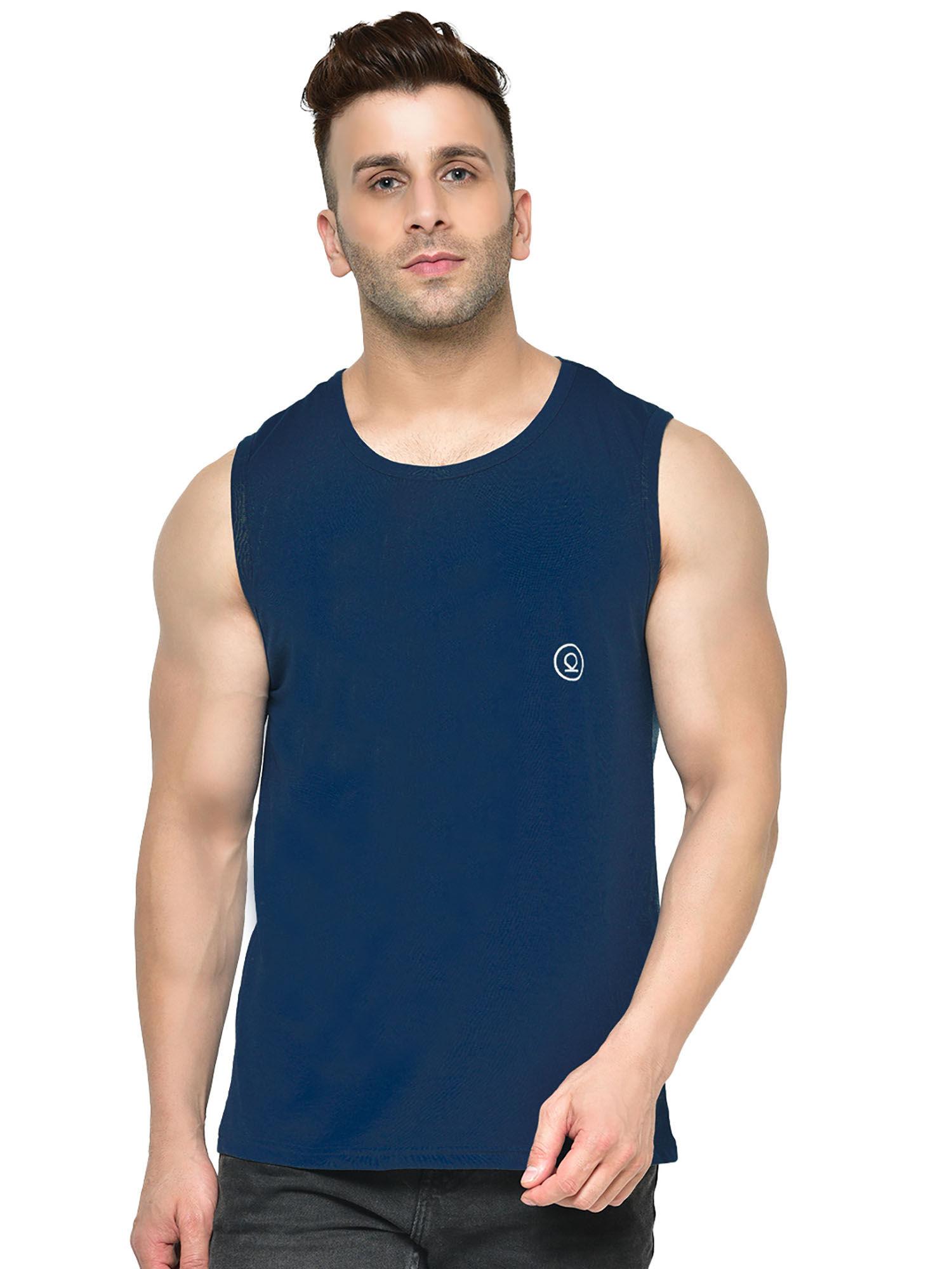 blue men gym tank tops navy blue