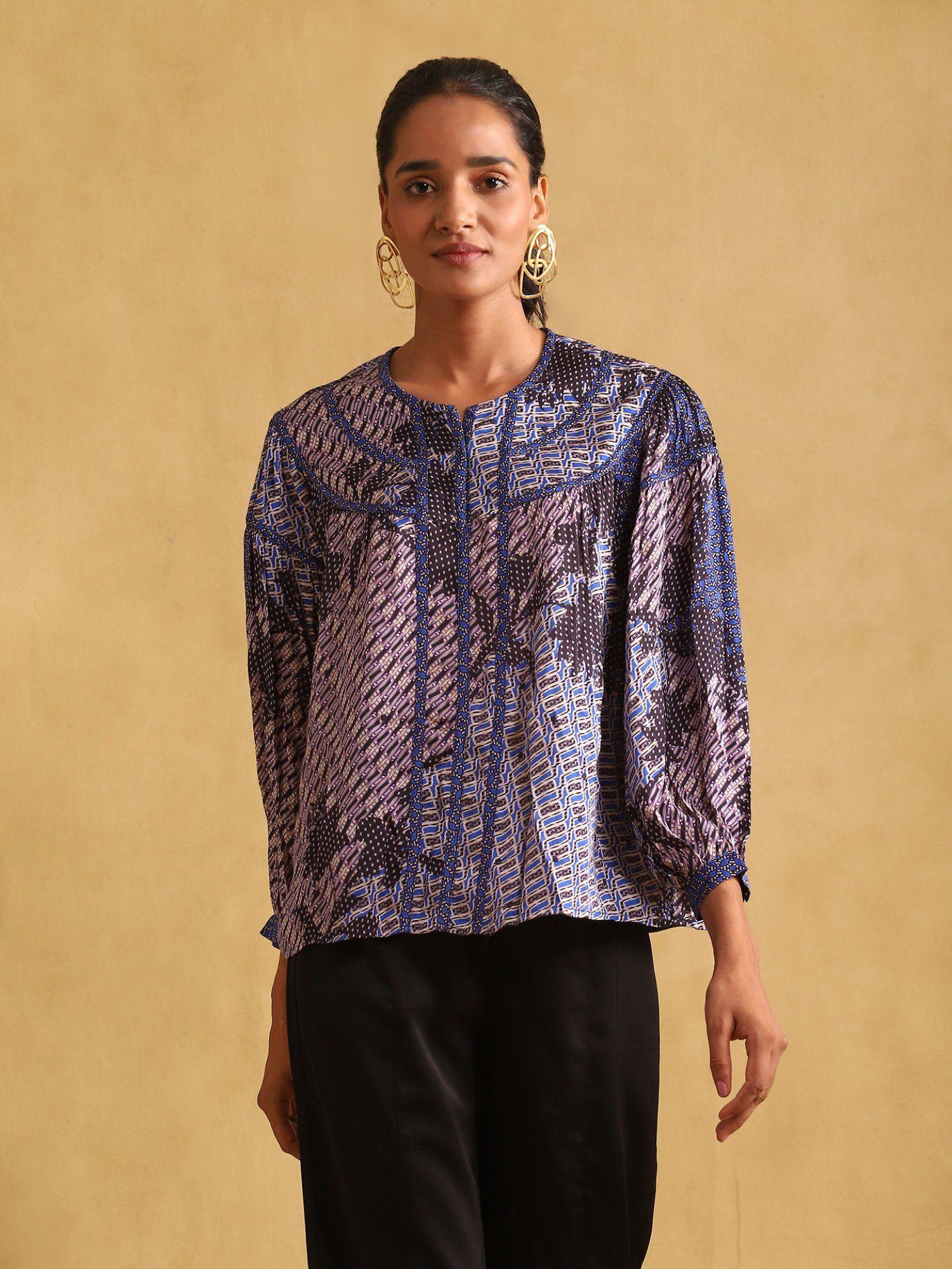 blue micro print kurti