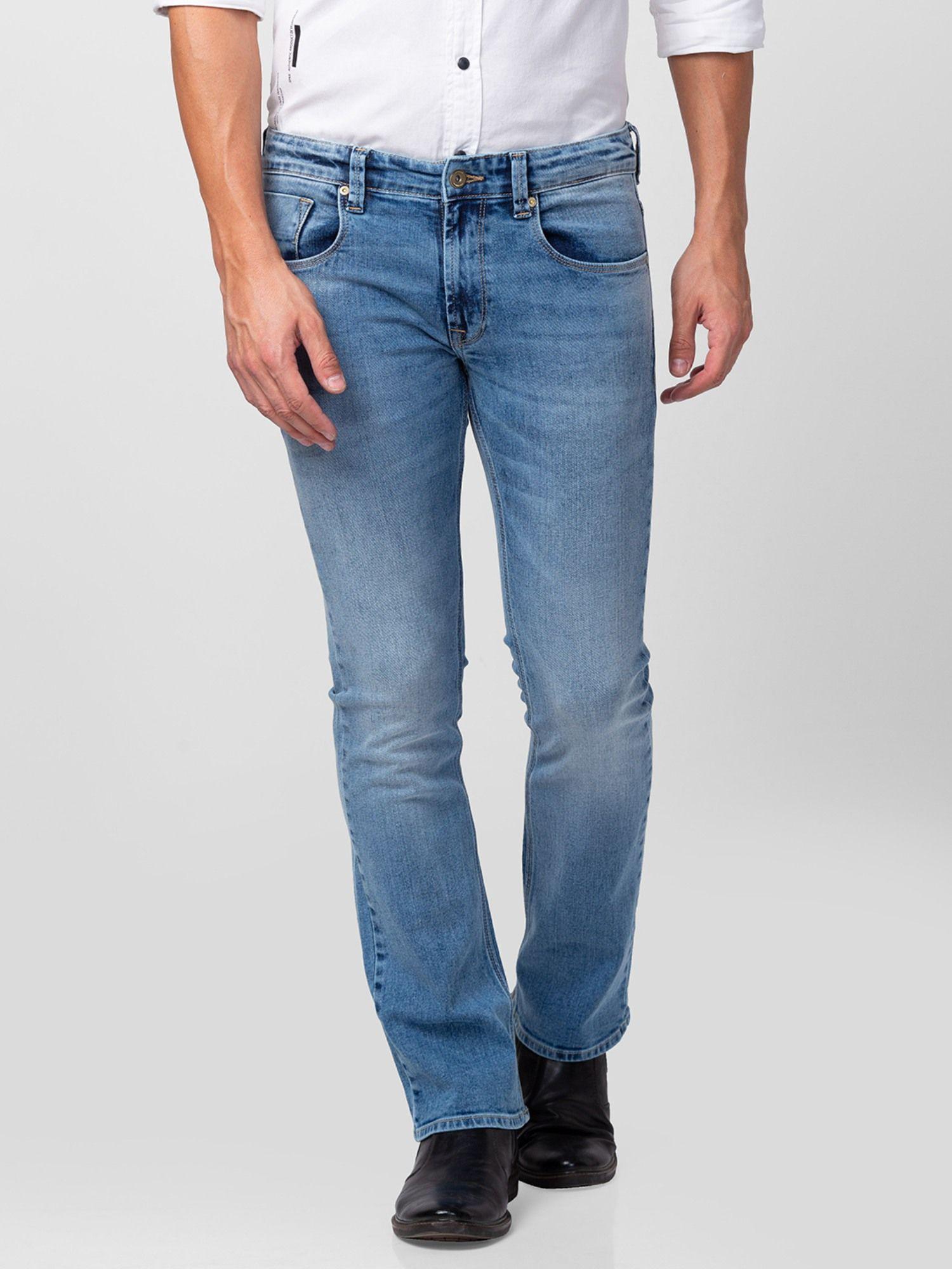 blue mid rise bootcut fit jeans for men