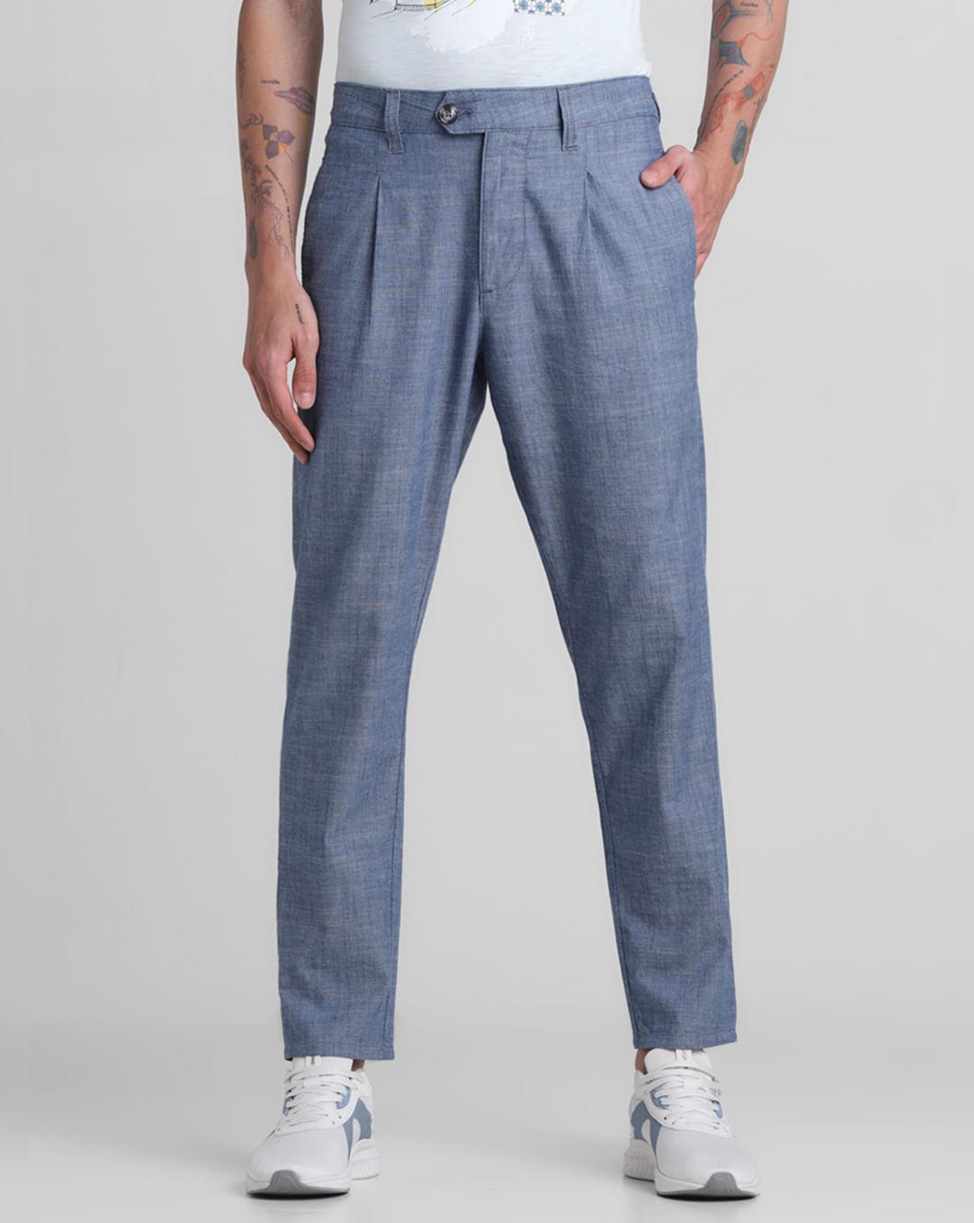 blue mid rise cotton pants