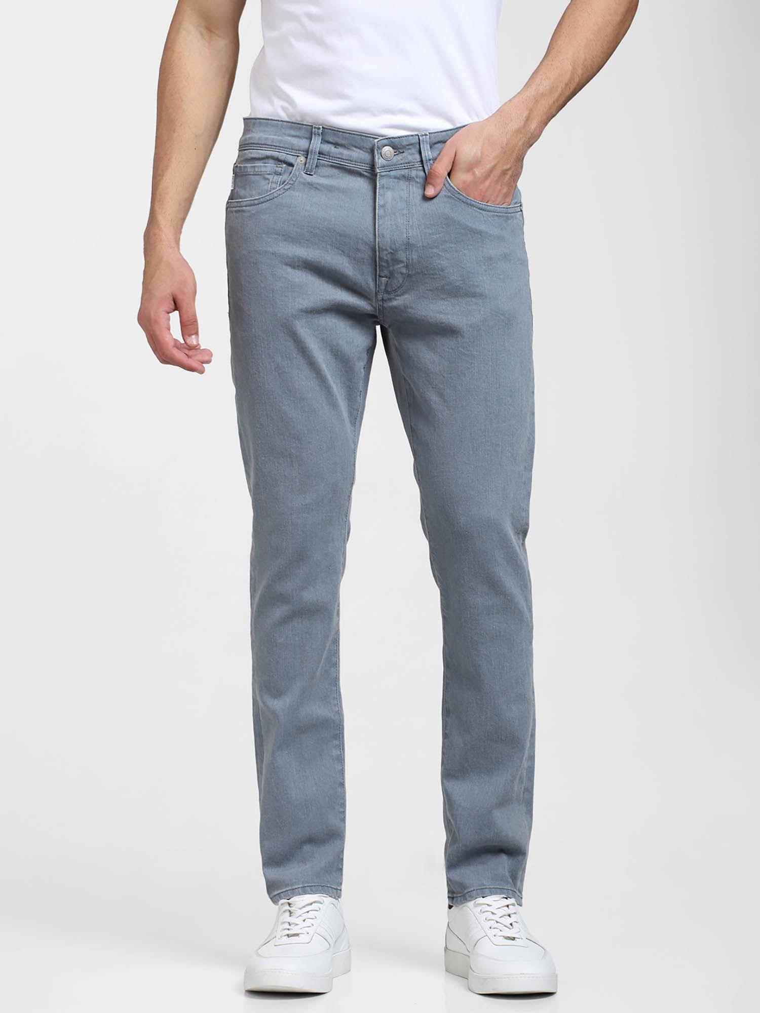 blue mid rise dyed leon slim fit jeans