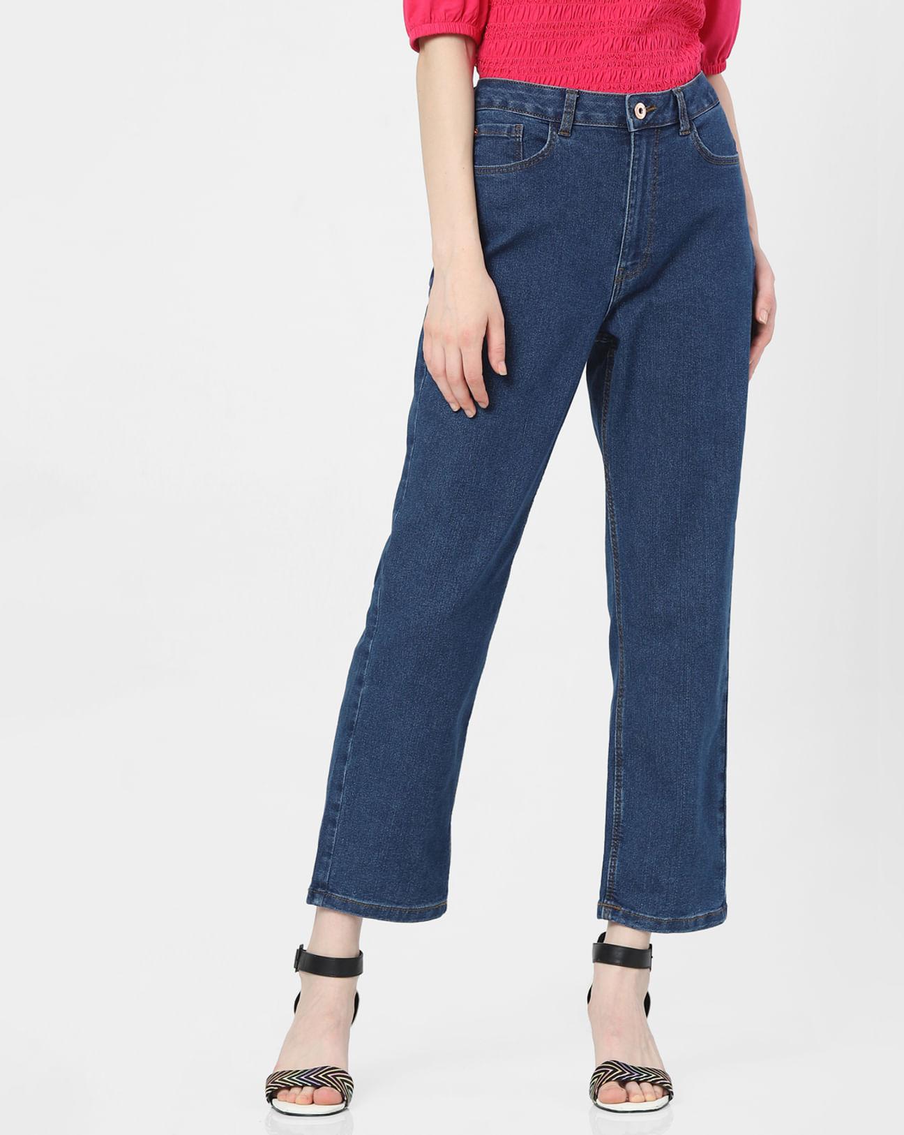 blue mid rise flared jeans