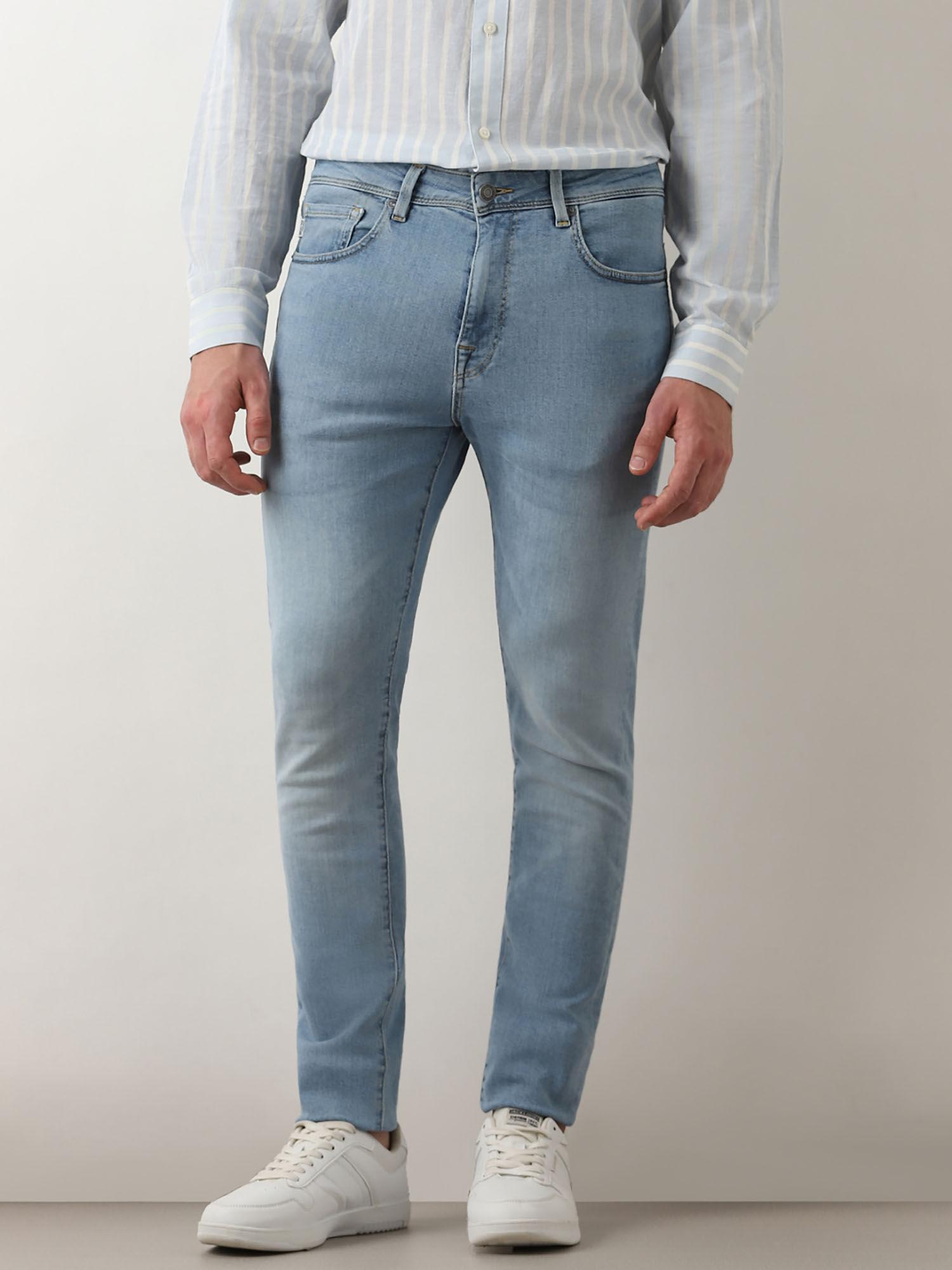 blue mid rise leon slim fit jeans