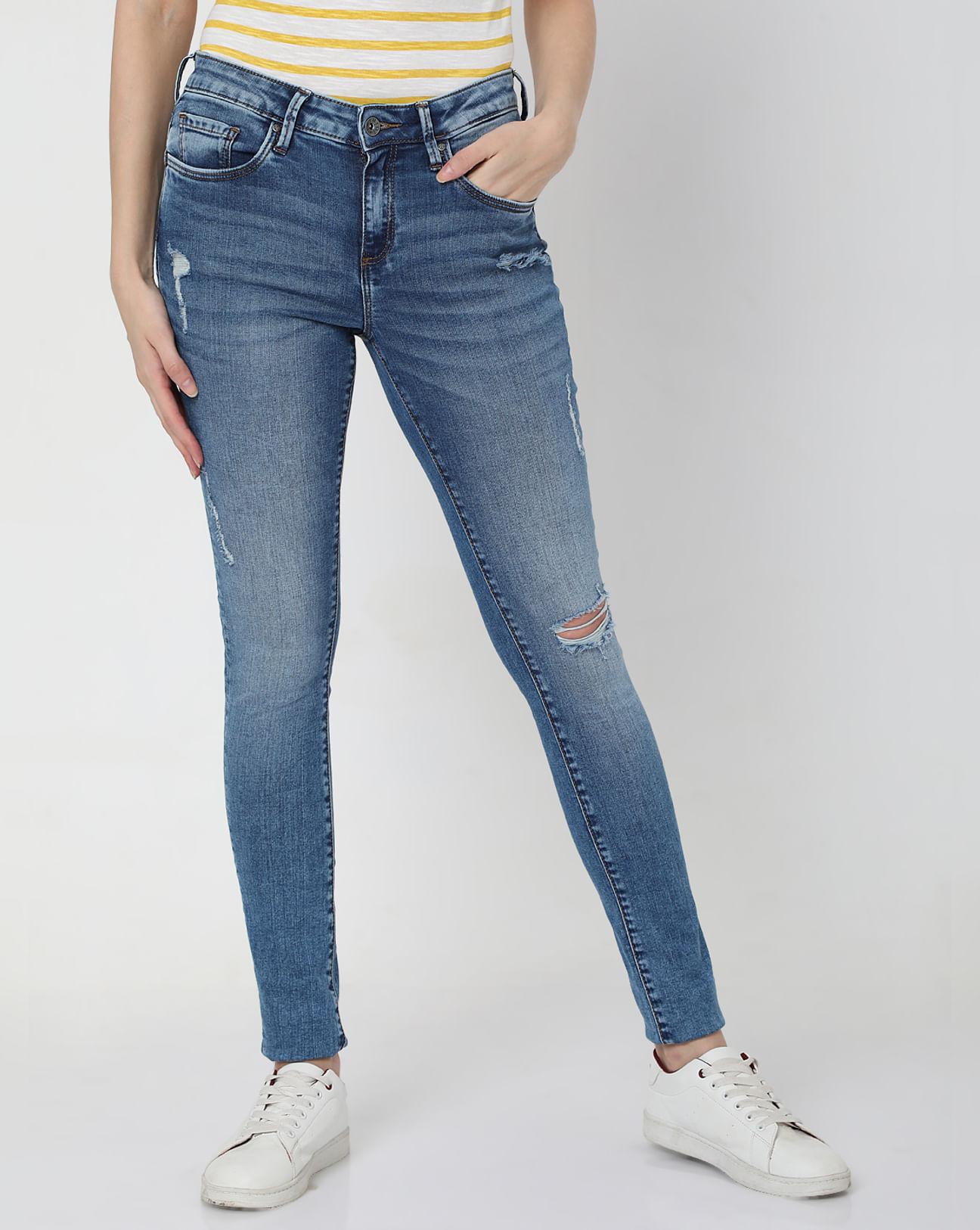 blue mid rise pushup skinny jeans