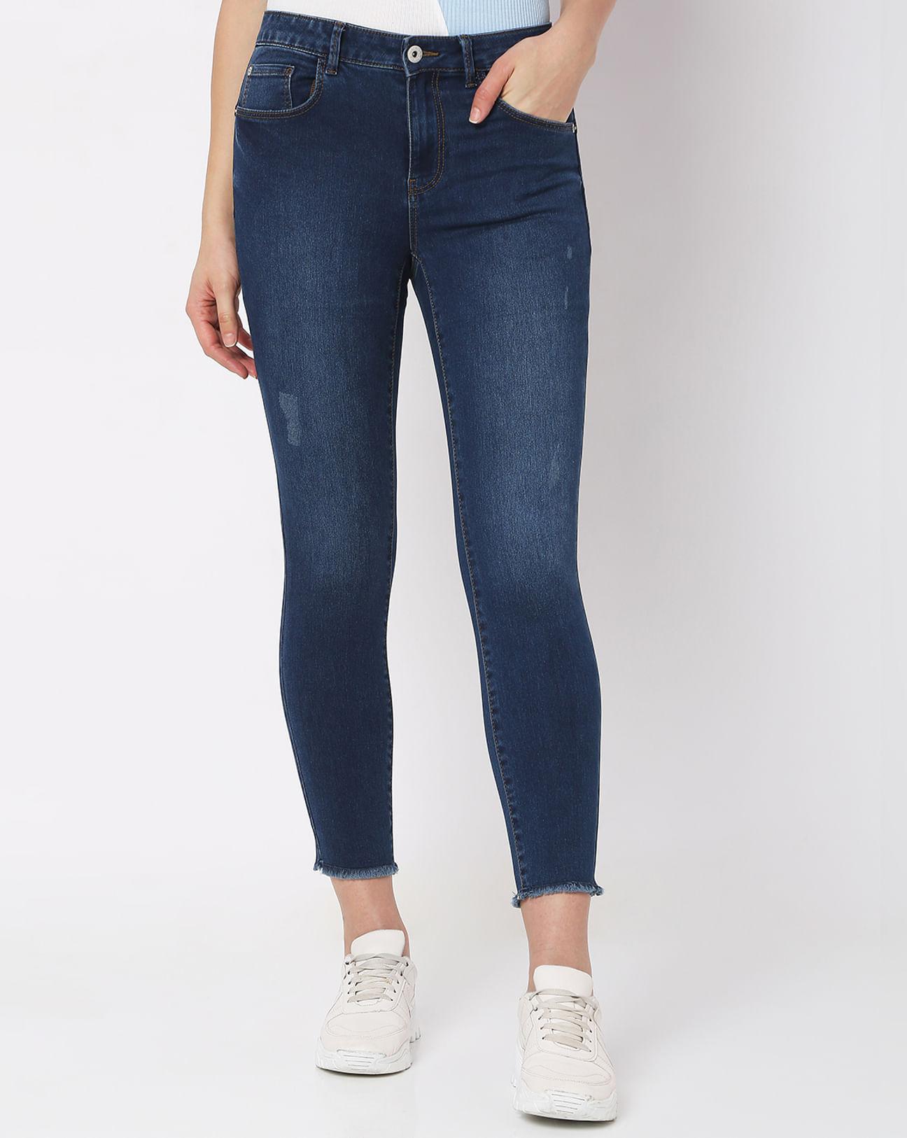 blue mid rise pushup skinny jeans