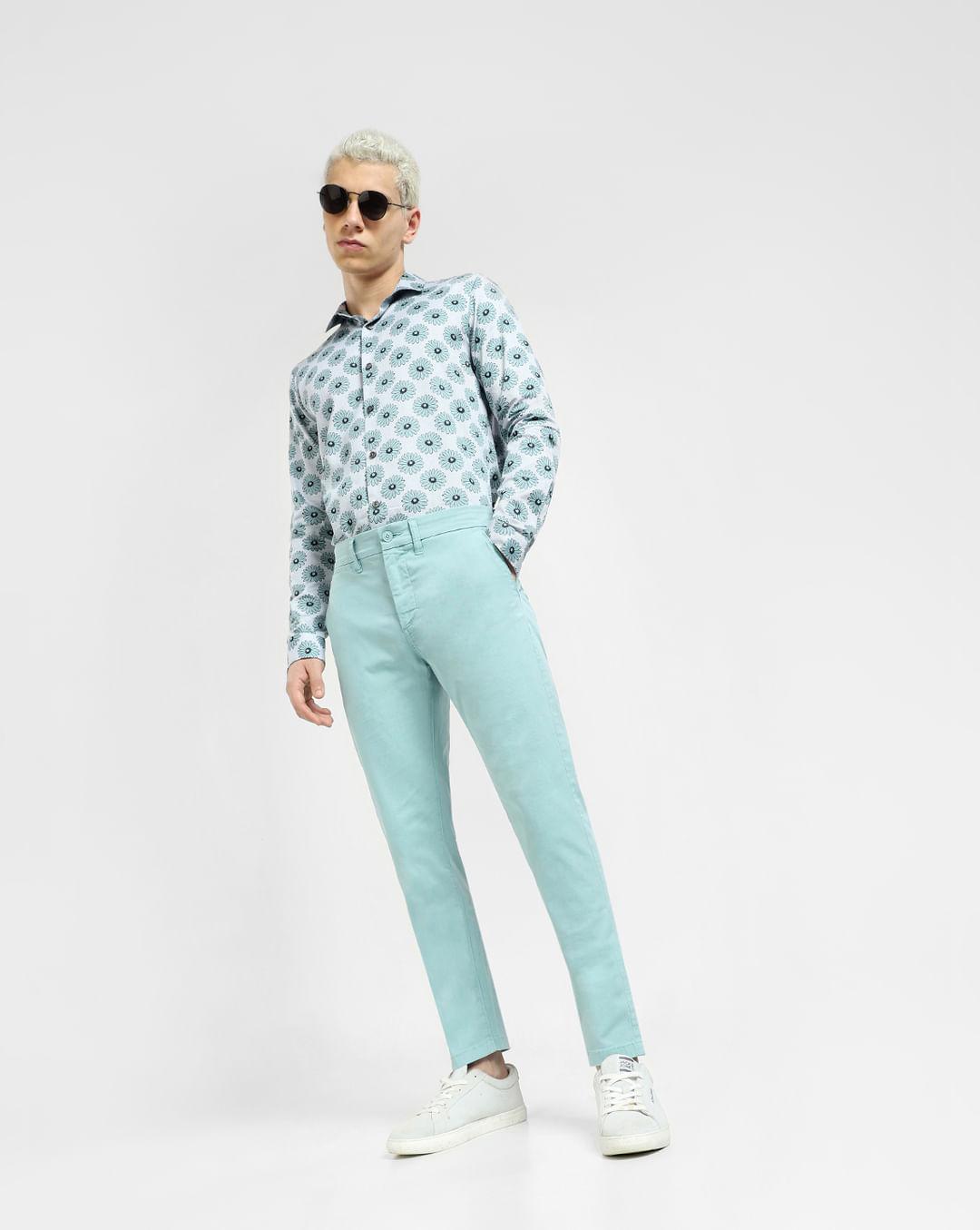 blue mid rise regular fit pants