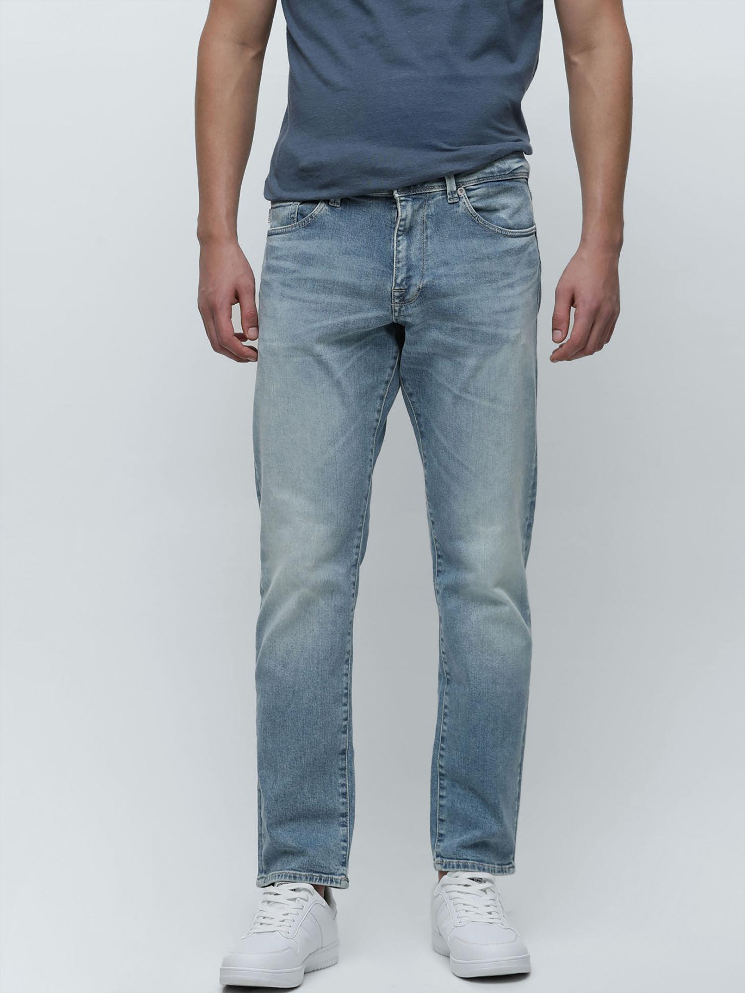 blue mid rise scott straight fit jeans