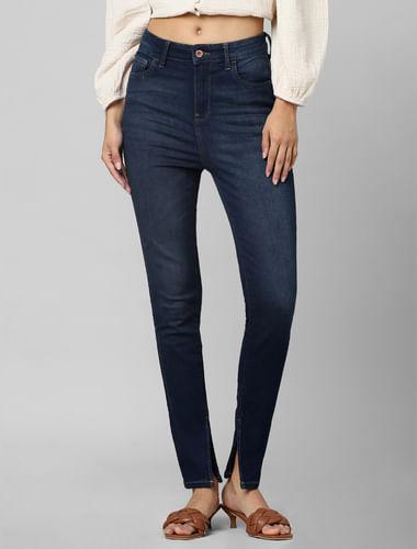 blue mid rise skinny fit jeans