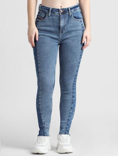 blue mid rise skinny fit jeans