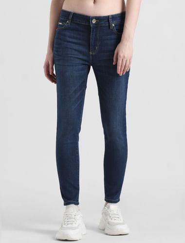 blue mid rise skinny fit jeans