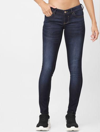 blue mid rise skinny jeans